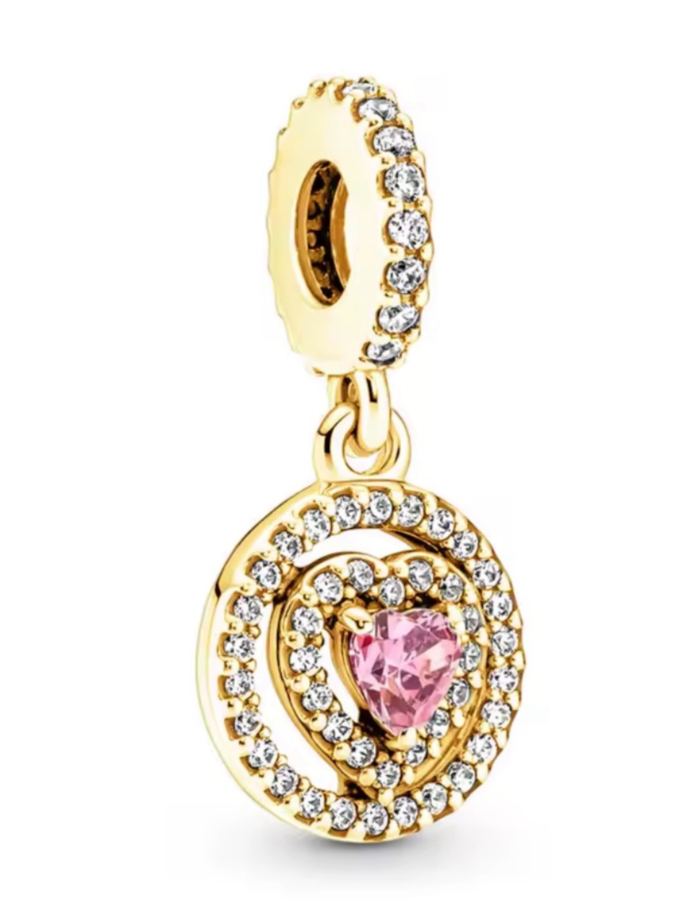 NWOT Sparkling Double Halo Heart Dangle Charm Sterling Silver 925